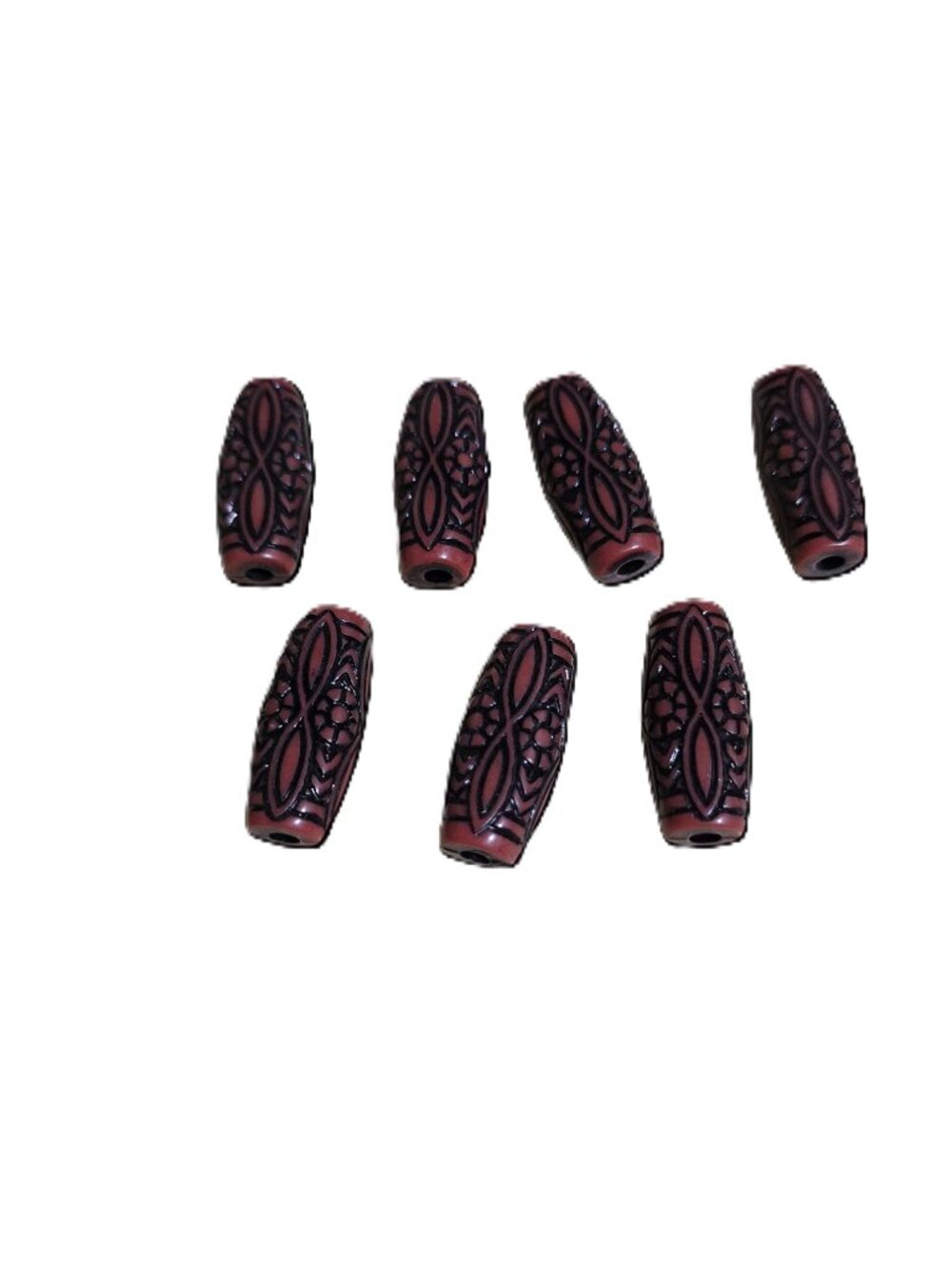 Earthy Black Etched Engraved Oval Tube Bead (7 Pieces)